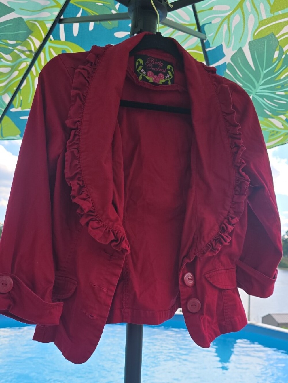 Body Central Red Ruffle-Trim Blazer Jacket - Picture 10 of 10